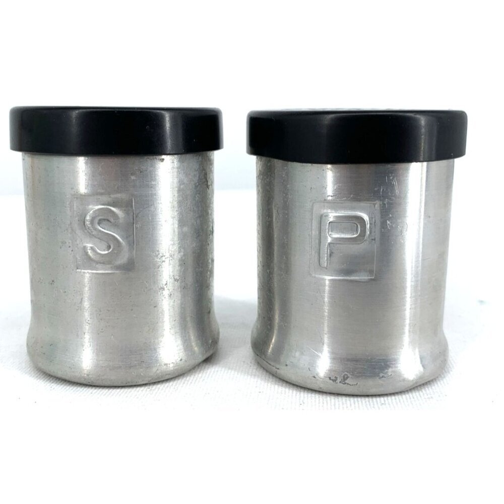 Turner Specialty Aluminum Salt & Pepper Shaker Black Lids 2.25" MCM - Picture 4 of 11